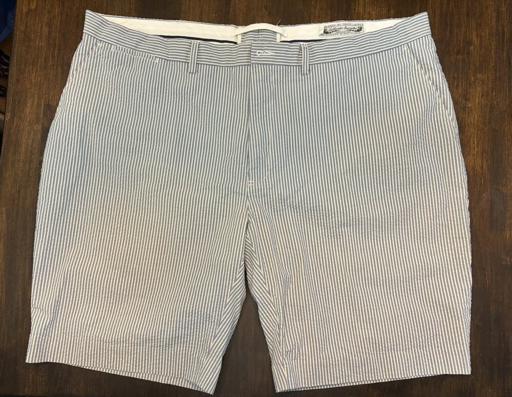 Z46- Polo Ralph Lauren Sz 42 Blue Stripe Seersucker Summer Blend Shorts